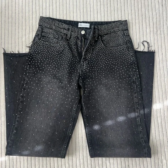 Zara Black Straight Leg Jeans with Silver Accents - Picture 4 of 5